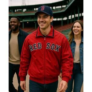 Boston Red Sox Majestic Authentic MLB Jacket Mens Sz Large Red Lined Embroidered